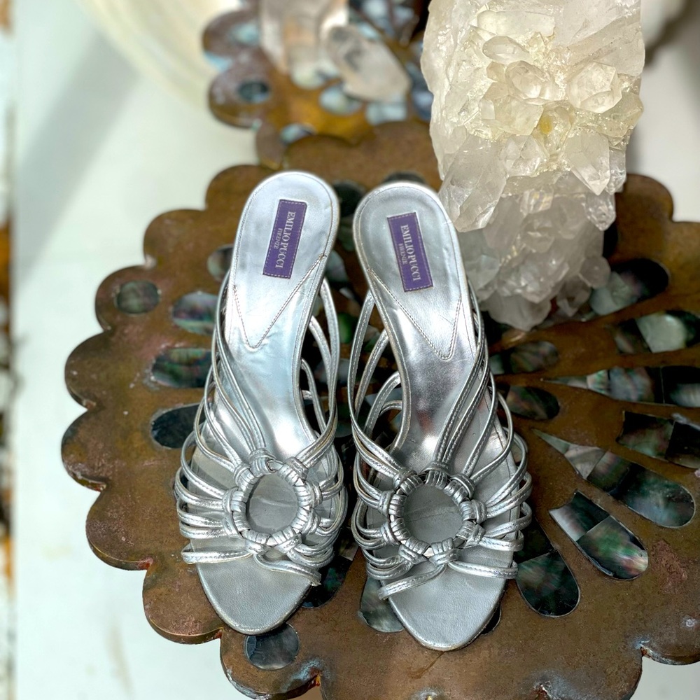 EMILIO PUCCI SILVER METALLIC SANDALS SIZE 36 1/2